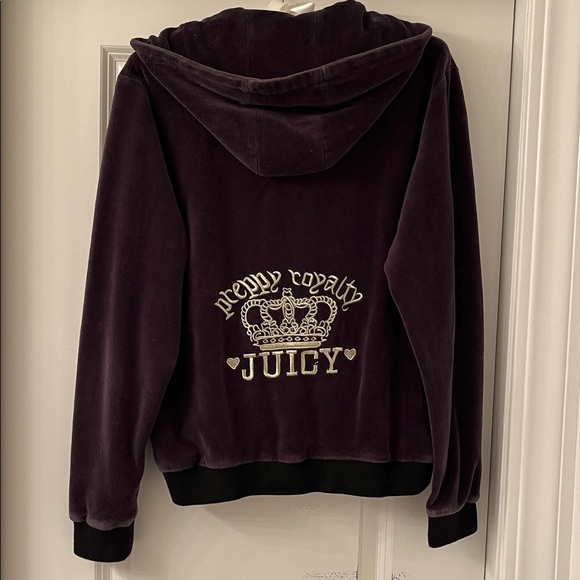 2-PC JUICY👑COUTURE Eggplant Velour Hooded Embroidered Tall Tracksuit - Picture 3 of 16